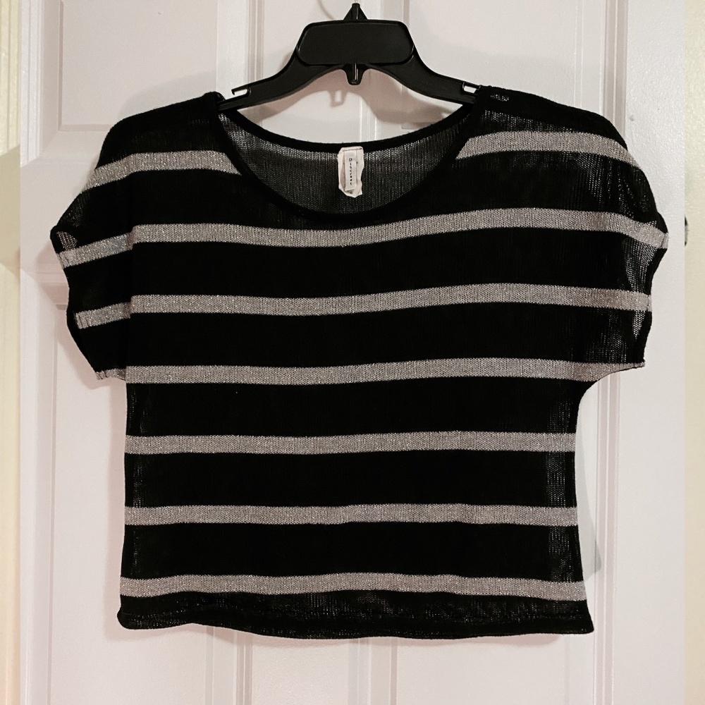 Black and Silver Mesh Knit Top